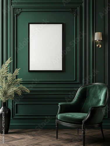 Elegant Green Room Interior Design Mockup with Armchair