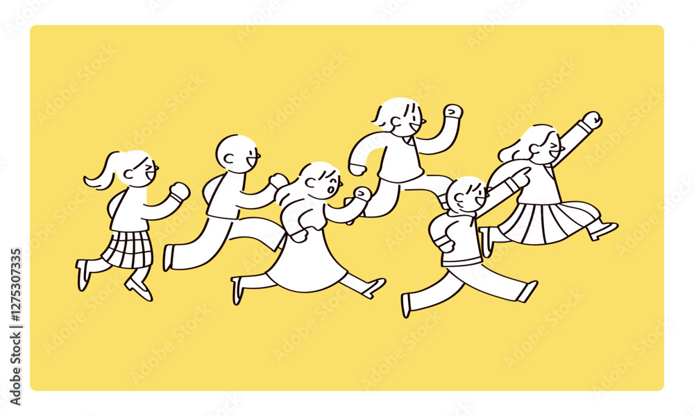 Fototapeta premium 同じ方向に走る人たちのイラスト