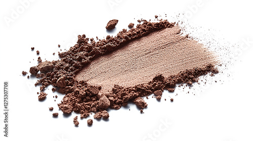 Natural brown makeup powder spread on white background