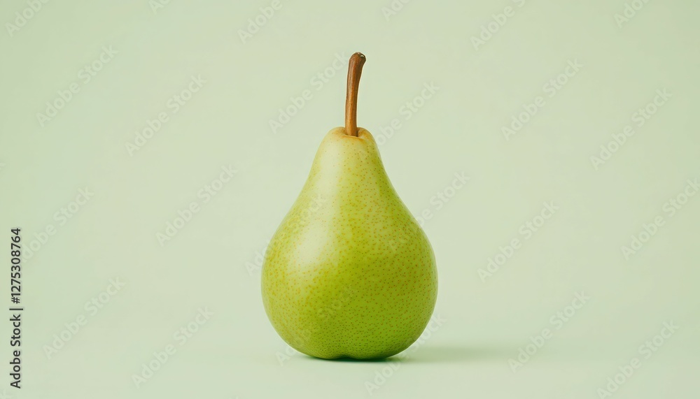 Isolated Fresh Green Pear with Brown Stem in Studio on Pale Green Seamless Backdrop Isolated Fresh Green Pear with Brown Stem in Studio on Pale Green Seamless Backdrop