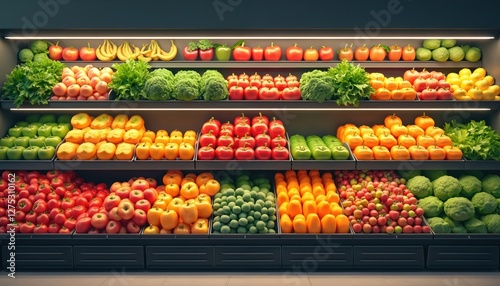 Wallpaper Mural Supermarket shelf full of fresh vegetables, fruits in vibrant colors. Wide assortment of healthy organic food from local farmers market. Grocery store vitamin rich products. Torontodigital.ca