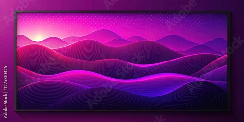 Abstract Neon Landscape in a Modern Frame Vibrant Purple and Pink Hues of Rolling Hills at Sunset