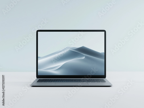 Frutiger Aero Laptop Showcase: Sleek Design on a Clean White Background with a Blank Screen for a Minimalistic Look.