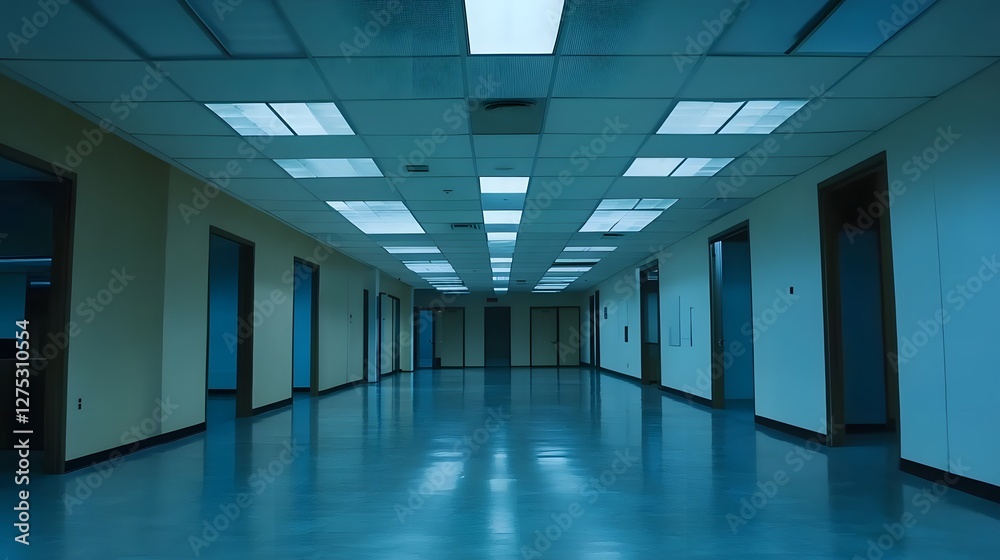 Obraz premium empty office hallway with fluorescent lighting