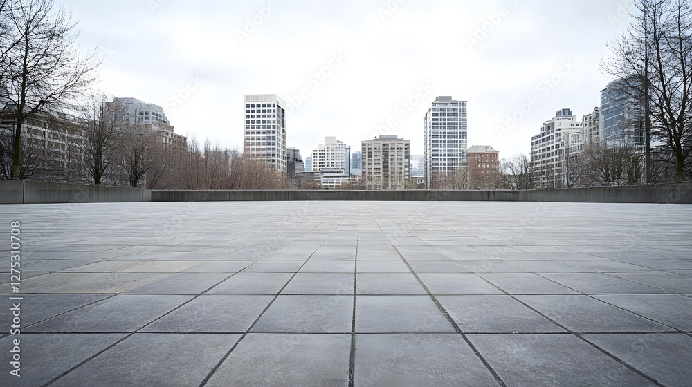 Fototapeta premium empty city plaza with modern buildings