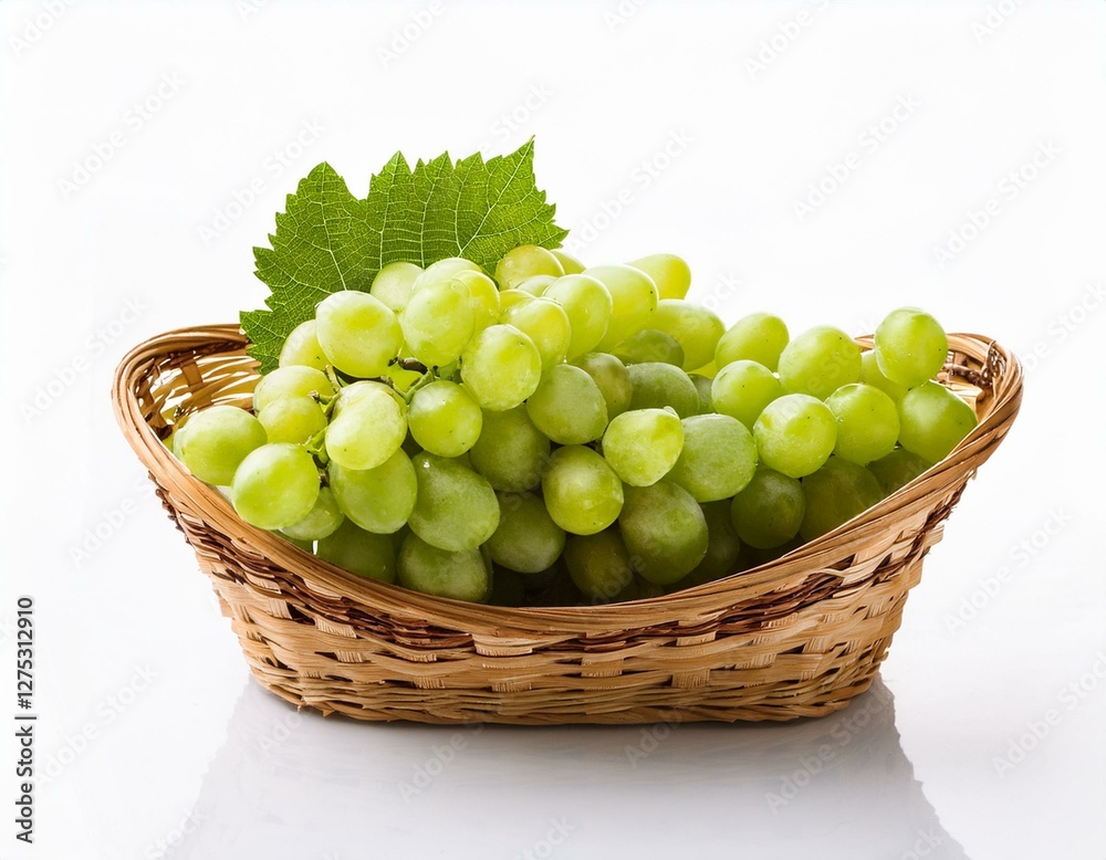 A basket of fresh grapes in white background and in the kitchen A basket of fresh grapes in white background and in the kitchen