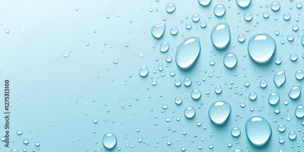 Water droplets creating a natural pattern on a soft blue background, smooth and refreshing Water droplets creating a natural pattern on a soft blue background, smooth and refreshing
