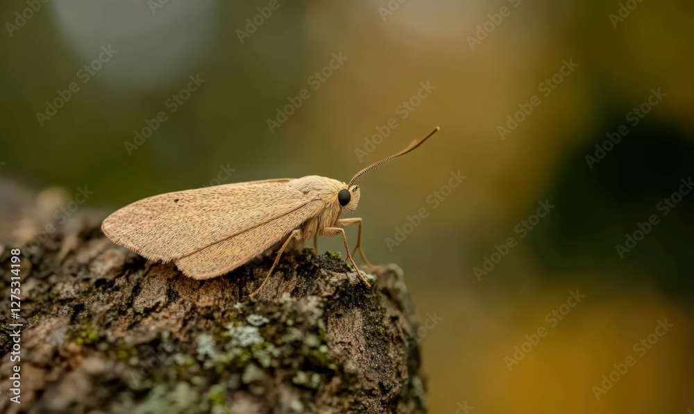 Obraz premium Light Brown Speckled Moth on Tree Bark Close Up