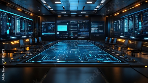 Fototapeta Naklejka Na Ścianę i Meble -  Futuristic control room with interactive displays