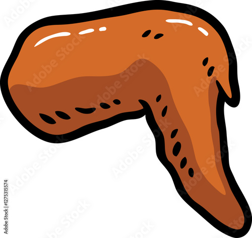 Hand Drawn Vector Cartoon One Piece Fried Chicken Wing