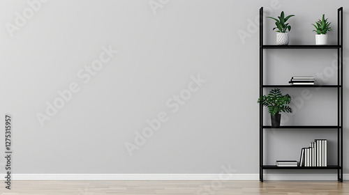 Minimalist Home Decor Shelf with Plants and Books