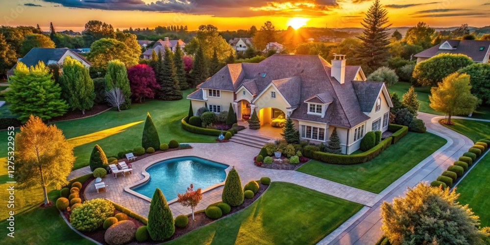 Obraz premium Aerial drone photography reveals exquisite properties. Find your dream home with stunning bird's-eye views.