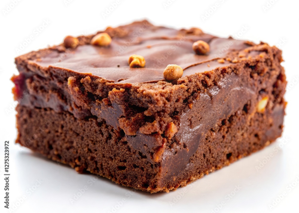A rich, dark chocolate brownie, photographed in high resolution, showcases its fudgy texture and irresistible appeal on a clean white backdrop. A rich, dark chocolate brownie, photographed in high resolution, showcases its fudgy texture and irresistible appeal on a clean white backdrop.