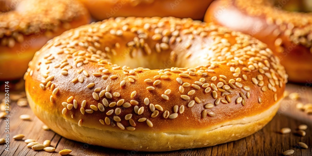 Artisan sesame bagel: flawlessly round, golden perfection captured in stunning food photography. Artisan sesame bagel: flawlessly round, golden perfection captured in stunning food photography.