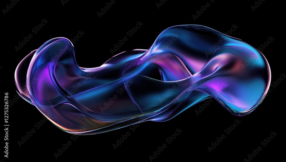 Abstract iridescent fluid form on black background. Abstract iridescent fluid form on black background.