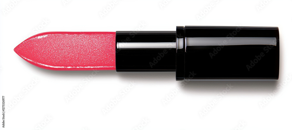 Hot pink lipstick with glossy finish on clean white background Hot pink lipstick with glossy finish on clean white background