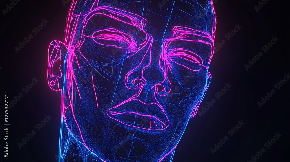 Neon Lines Form Abstract Human Face Portrait Neon Lines Form Abstract Human Face Portrait