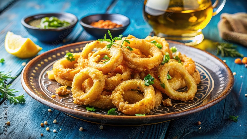 Crispy calamari, a Blu Plate delight, showcased in stunning slow-motion food photography. Crispy calamari, a Blu Plate delight, showcased in stunning slow-motion food photography.