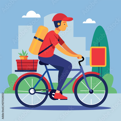 a delivery man is delivering food vector