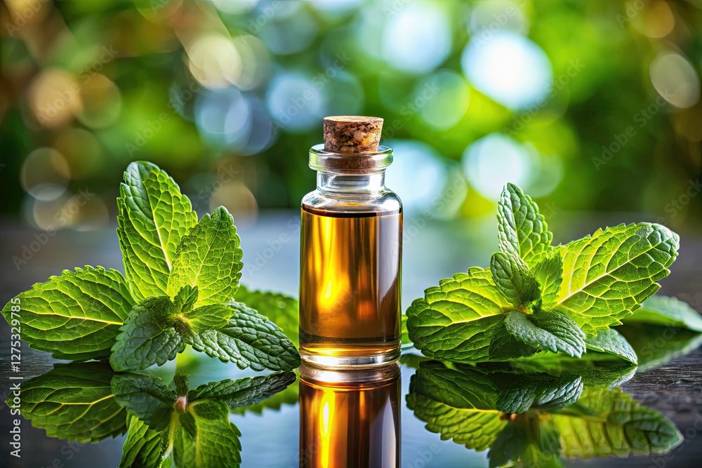 High-resolution architectural photography highlights the sleek design of a peppermint oil bottle. High-resolution architectural photography highlights the sleek design of a peppermint oil bottle.