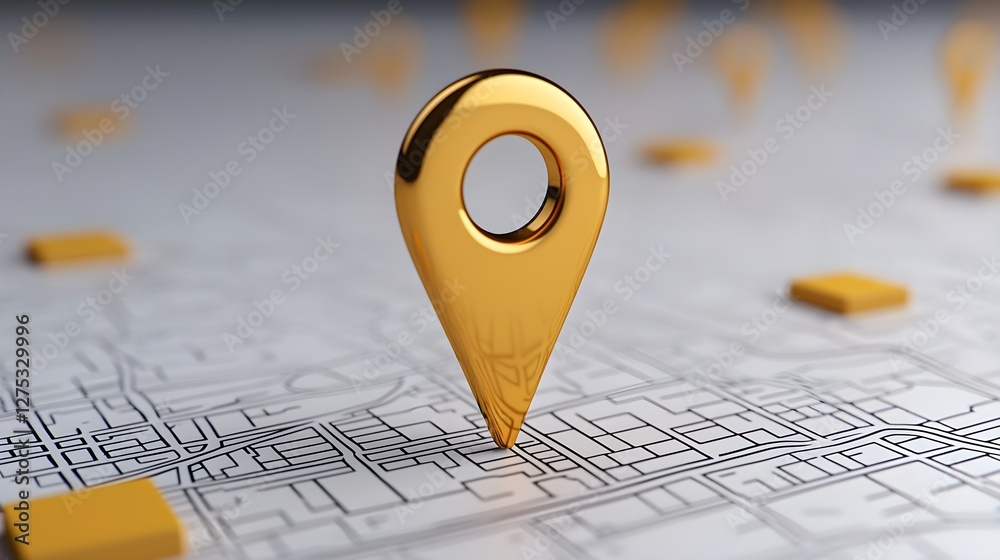Golden Location Pin on Detailed City Map for Navigation and Travel Golden Location Pin on Detailed City Map for Navigation and Travel