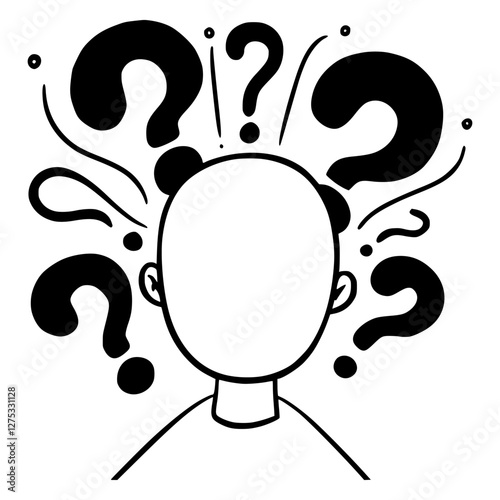 Confused Person with Question Marks, Overthinking and Mental Health Concept Illustration