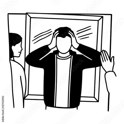 Man Holding Head in Stress, Mental Health and Anxiety Concept Illustration