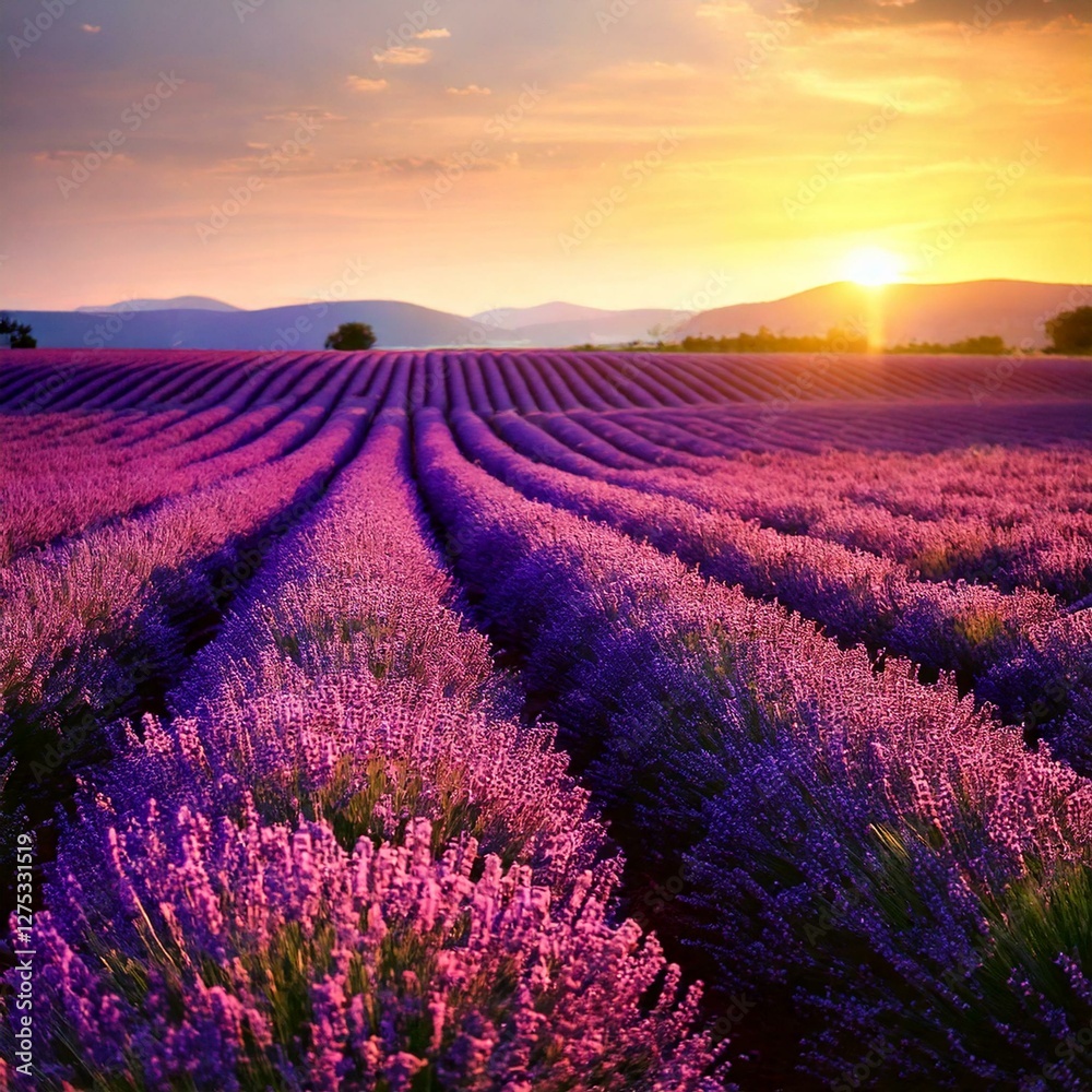 Obraz premium lavender field at sunset 