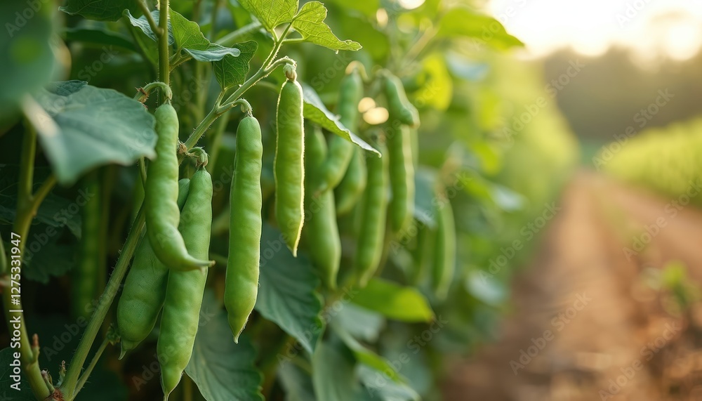 Peas grow in field, ready for harvest. Green plants in rural landscape. Cultivation, farming of fresh organic vegetables on farmland at summer. Healthy eating concept. Peas grow in field, ready for harvest. Green plants in rural landscape. Cultivation, farming of fresh organic vegetables on farmland at summer. Healthy eating concept.