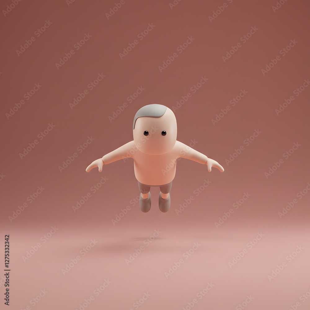 Floating 3d Cartoon Character with Arms Extended Against a Brown Backdrop Floating 3d Cartoon Character with Arms Extended Against a Brown Backdrop