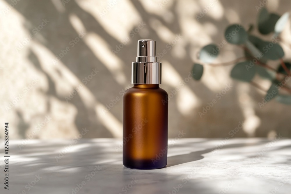 Naklejka premium Elegant Brown Glass Spray Bottle - Modern Cosmetic Packaging