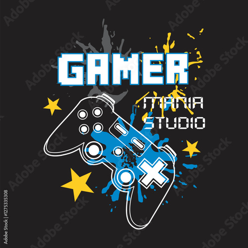 gamer mania studio design typography vector illustration
