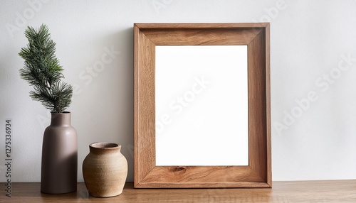 Rustic Walnut Wood Picture Frame Mockup Showcasing Timeless Elegance and Artisanal Charm Amidst a Rustic Scene, Perfect for Vintage Art, Home Decor, or Design Inspiration