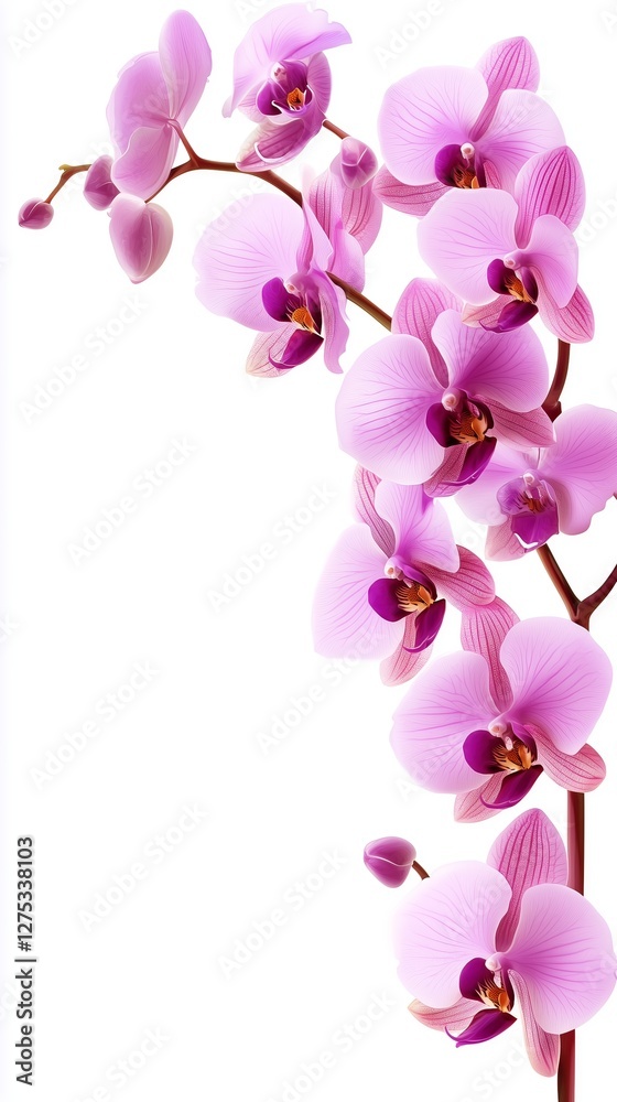 Fototapeta premium A single orchid placed on a clean white background with space for text