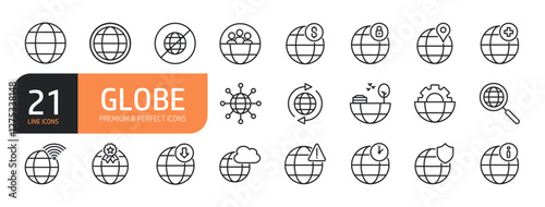 Set of line icons related to globe and more. Outline icons collection. Editable stroke. Vector illustration.