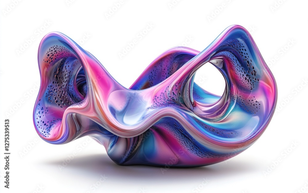 Abstract colorful 3D rendered sculpture with smooth, flowing forms and perforated details, isolated on white. Abstract colorful 3D rendered sculpture with smooth, flowing forms and perforated details, isolated on white.