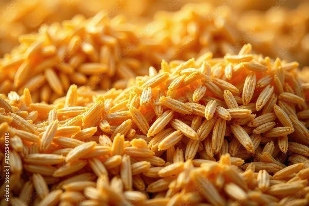 Fototapeta premium Rough textured surface of dried rice husks in a natural environment, rustic background, texture