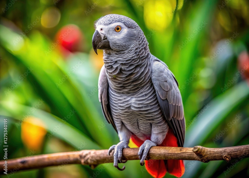 Obraz premium Stunning gray parrot photography; rule of thirds perfectly frames exotic bird's elegance.