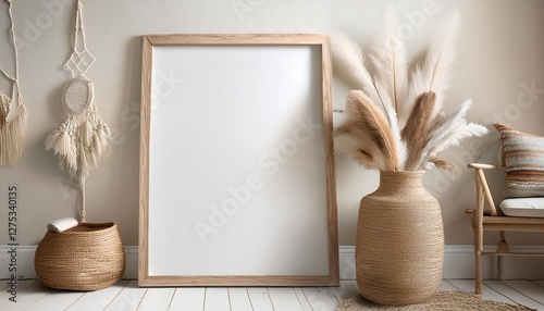 Stylish ScandinavianBohemian Mockup Frame Showcasing a Cozy Interior with Soft Pastel Hues, Perfect for Digital Art, Home Decor, and Design Inspiration.