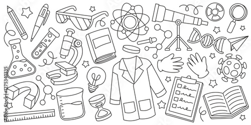 Set of hand drawn science and chemistry doodle vector collection