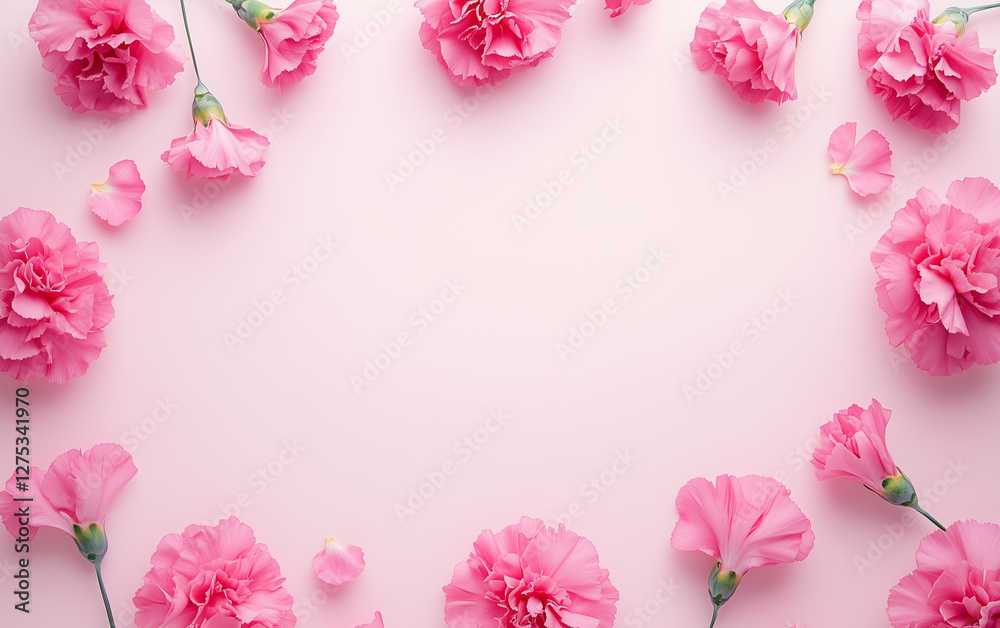 Pink carnations arranged on pastel background with copy space
Pink carnations arranged on pastel background with copy space