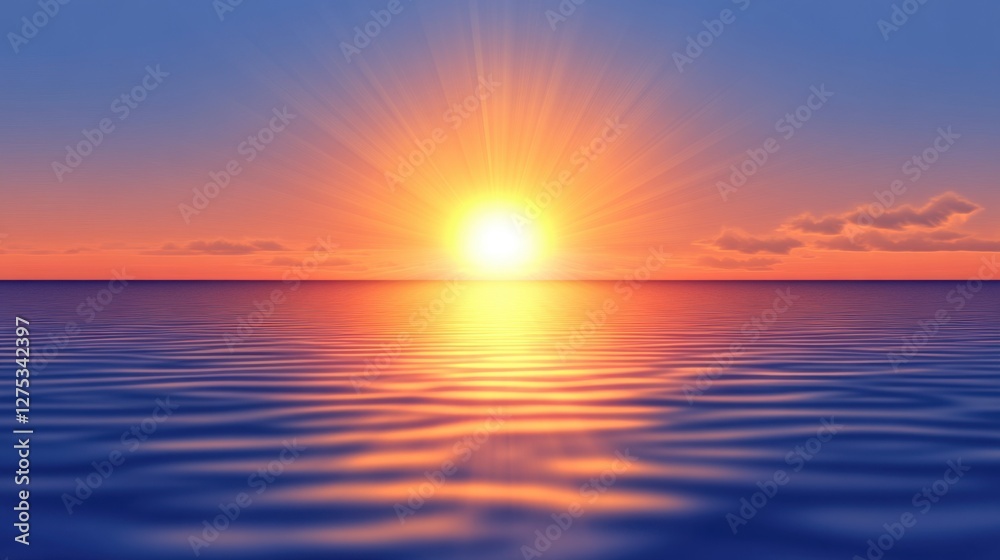 Fototapeta premium A breathtaking sunset reflecting golden light across the gentle ripples of an endless ocean.