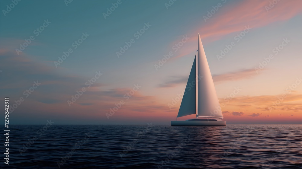 Serene Sailboat on Calm Water During Sunset with Colorful Sky Serene Sailboat on Calm Water During Sunset with Colorful Sky