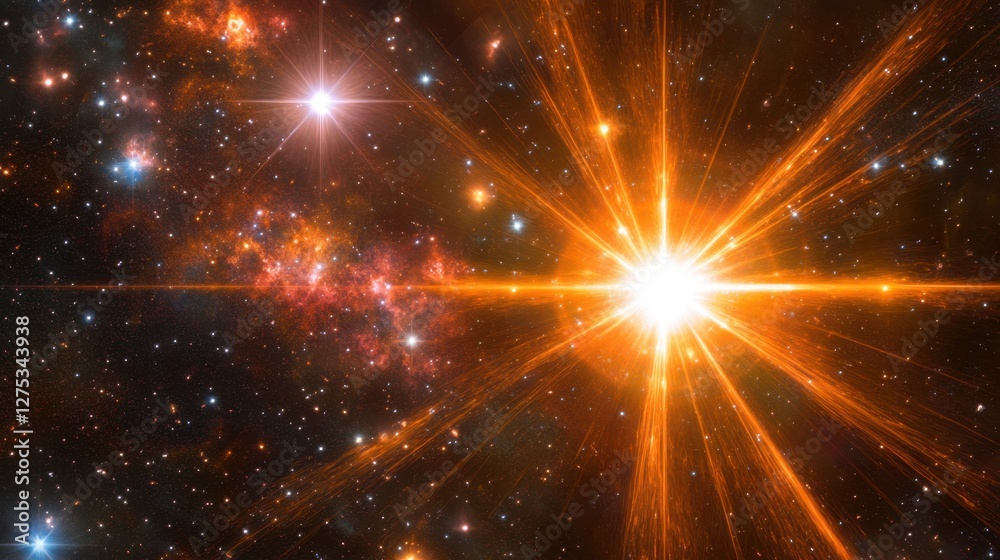 Fototapeta premium A dynamic, colorful black hole emitting radiant light flares, set against a vast cosmic star field