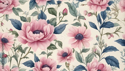 Wallpaper Mural tiles design, Enchanting Watercolor Peonies & Anemones on Canvas Torontodigital.ca