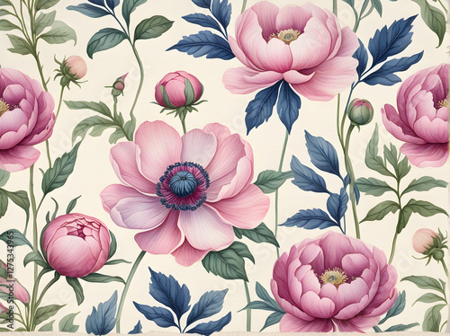 tiles design, Classic Watercolor Floral Painting in Gentle Hues