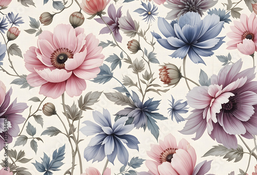 tiles design, Dreamy Peony & Anemone Watercolor Floral Composition