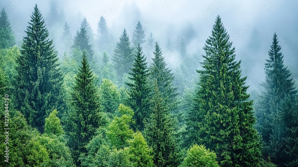 Misty Mountain Forest Of Evergreen Trees Misty Mountain Forest Of Evergreen Trees