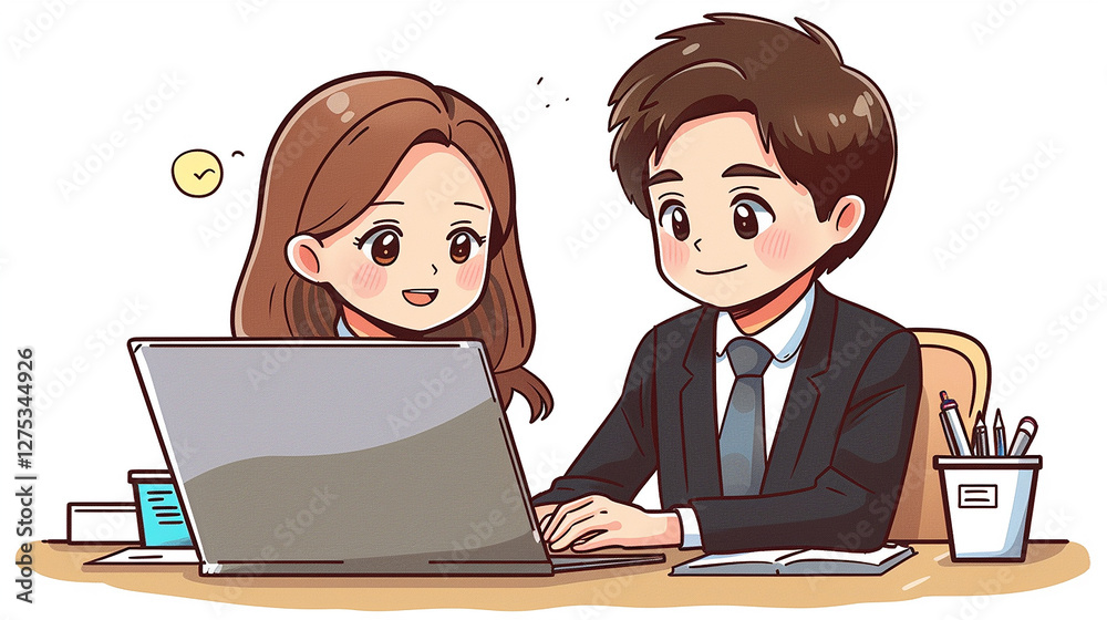 two business people working together on laptop two business people working together on laptop