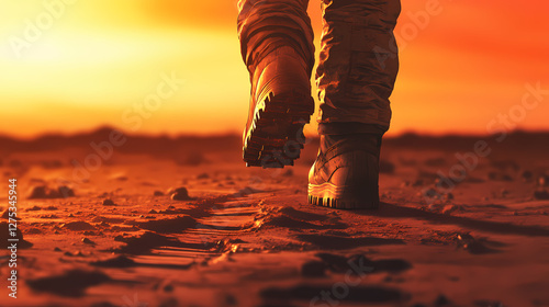Astronaut's Footsteps on Mars: A Sci-Fi Scene of Solitude and Splendor photo
